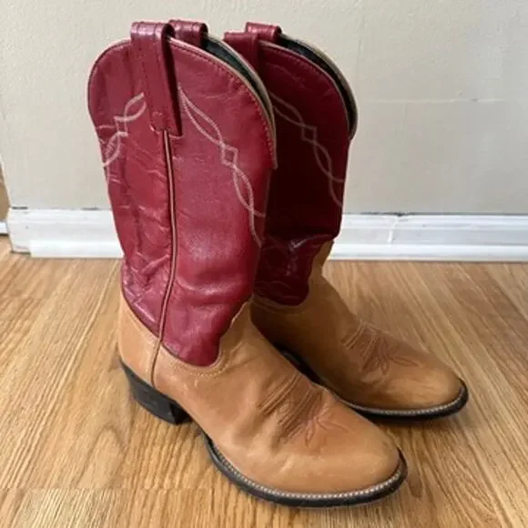 Tony Lama Leather Cowboy Boots Womens 6.5M Embroidered Western Boho Red Brown - Picture 2 of 11